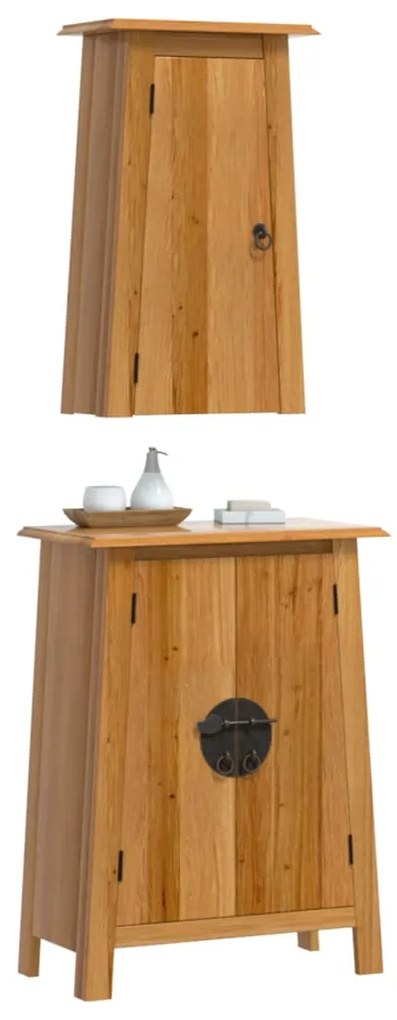 2 pcs conjunto móveis p/ casa de banho madeira de pinho maciça