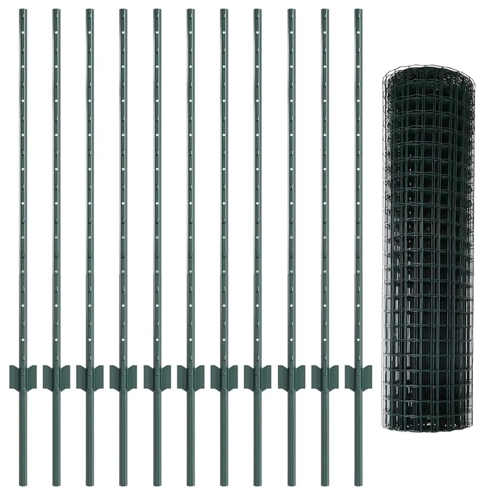 Cerca Euro com 11 Postes U Verde 1x25 m Aço