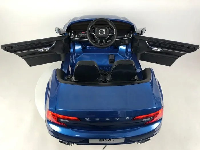 Volvo S90 12v, Carro elétrico infantil módulo de música, assento de couro, pneus de borracha EVA Azul