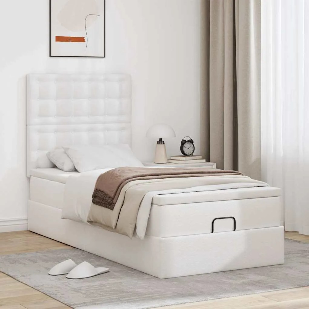 Cama otomana com colchão 90x200 cm couro artificial branco