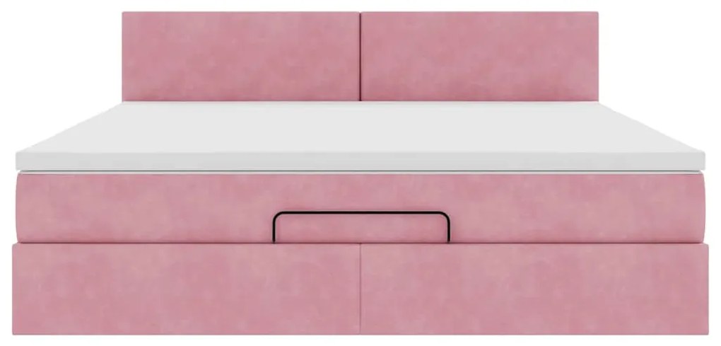 Estrutura de cama otomana com colchão 160x200 cm veludo rosa