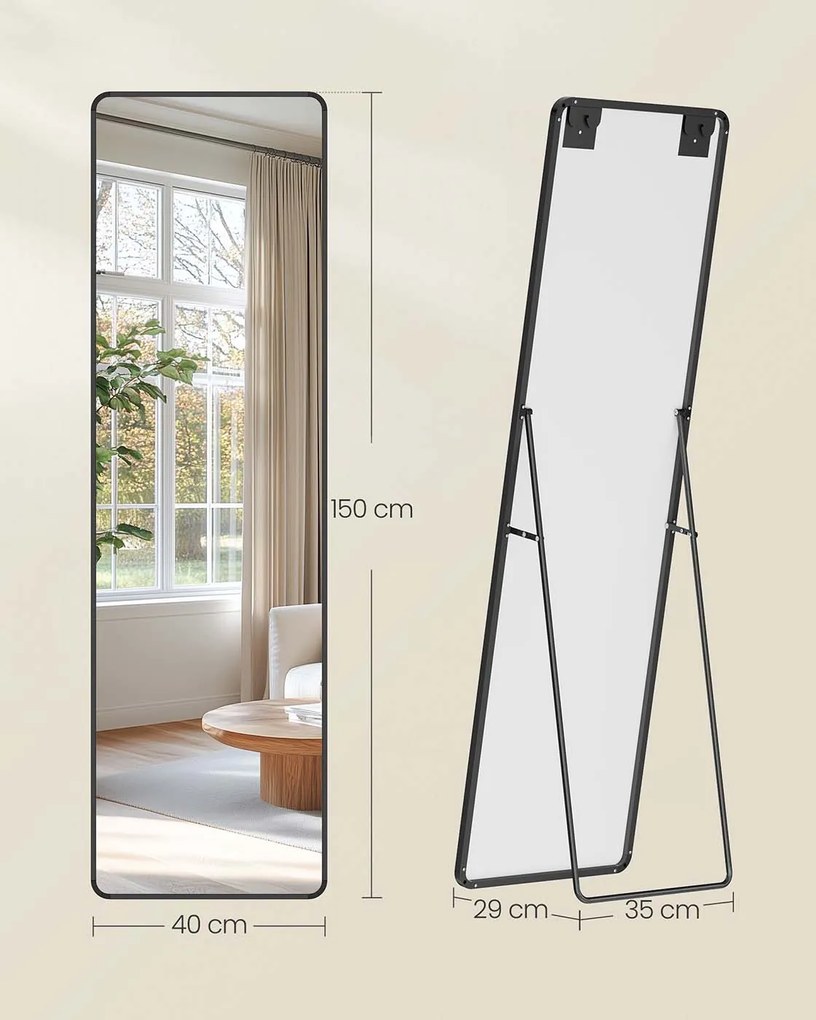 Espelho retangular para corpo inteiro 150 x 40 cm Preto