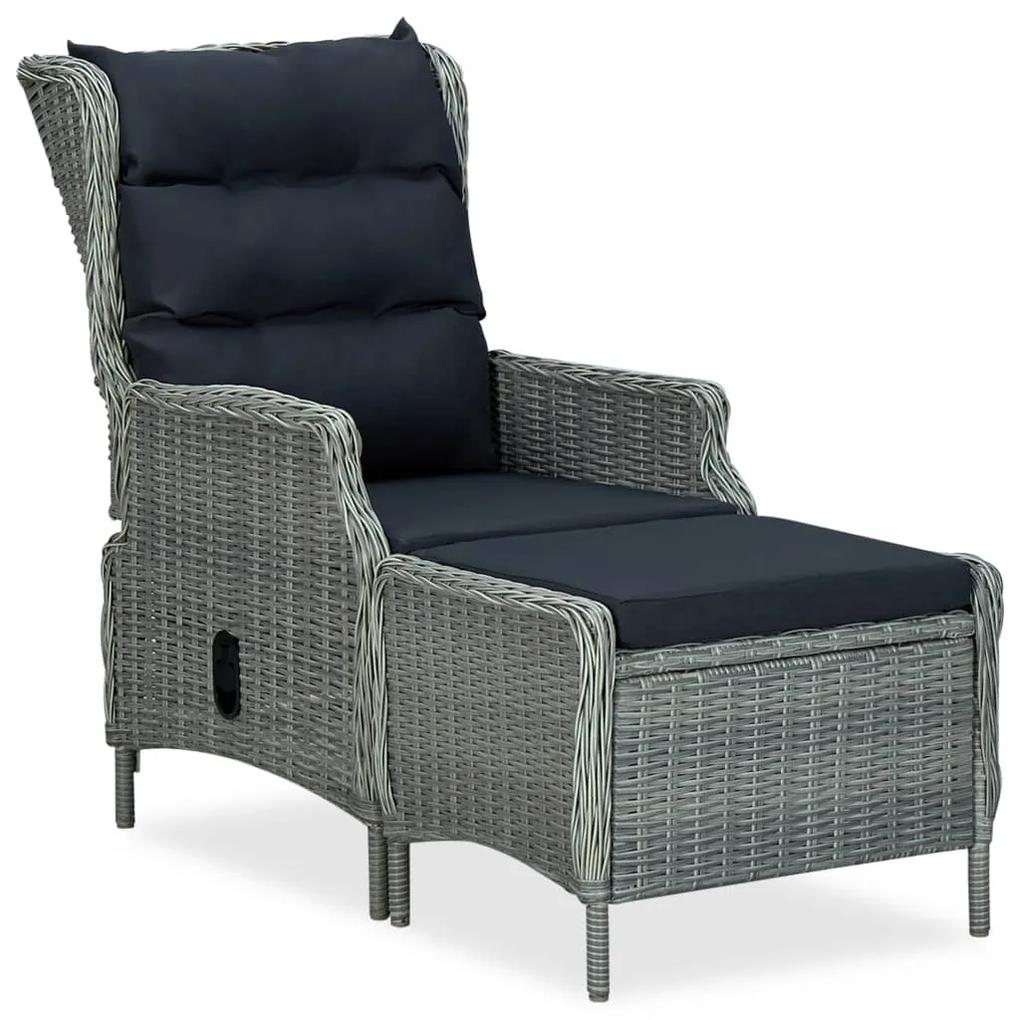 Cadeira jardim reclinável c/ apoio pés vime PE cinzento-claro