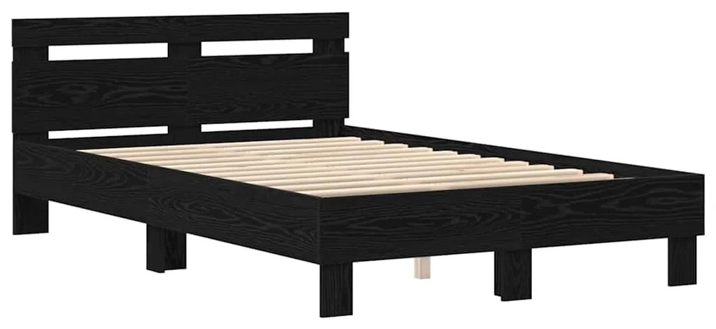 Estrutura de Cama Sólida Carvalho Preto Madeira Sólida 120 x 200 cm