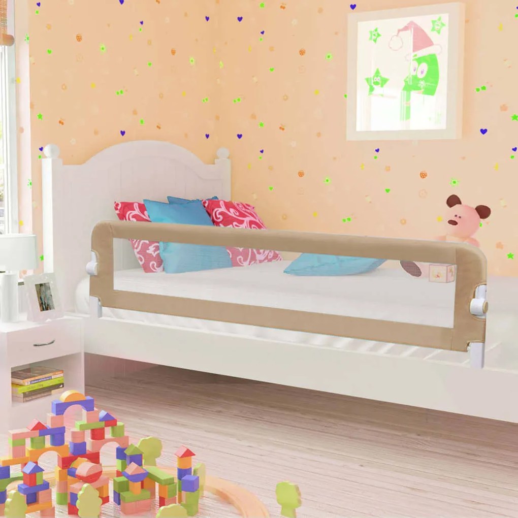 10175 vidaXL Barra segur. cama infantil 180x42cm poliéster cinza-acastanhado