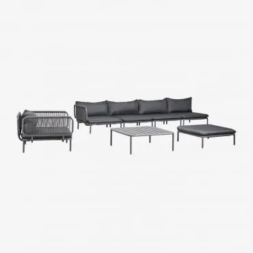 Conjunto De Jardim Com Sofá Modular De Canto De 4 Peças, Mesa De Centro, Puff E Poltrona Em Aço Roubly Cinza Grafito - Sklum