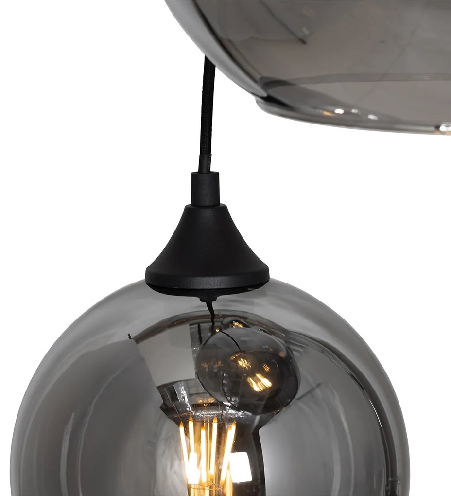 Candeeiro de suspensão Art Deco preto com vidro fumê redondo 7 luzes - Sandra