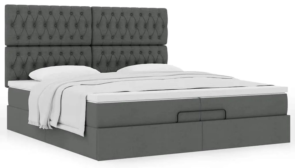 Estrutura de cama otomana com colchões tecido cinzento escuro