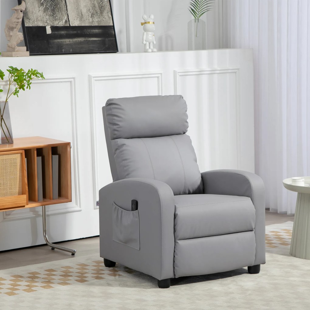Poltrona de Massagem Reclinável com Controlo Remoto 2 Áreas de Massagem 8 Programas 5 Níveis 68x88x98 cm Cinzento