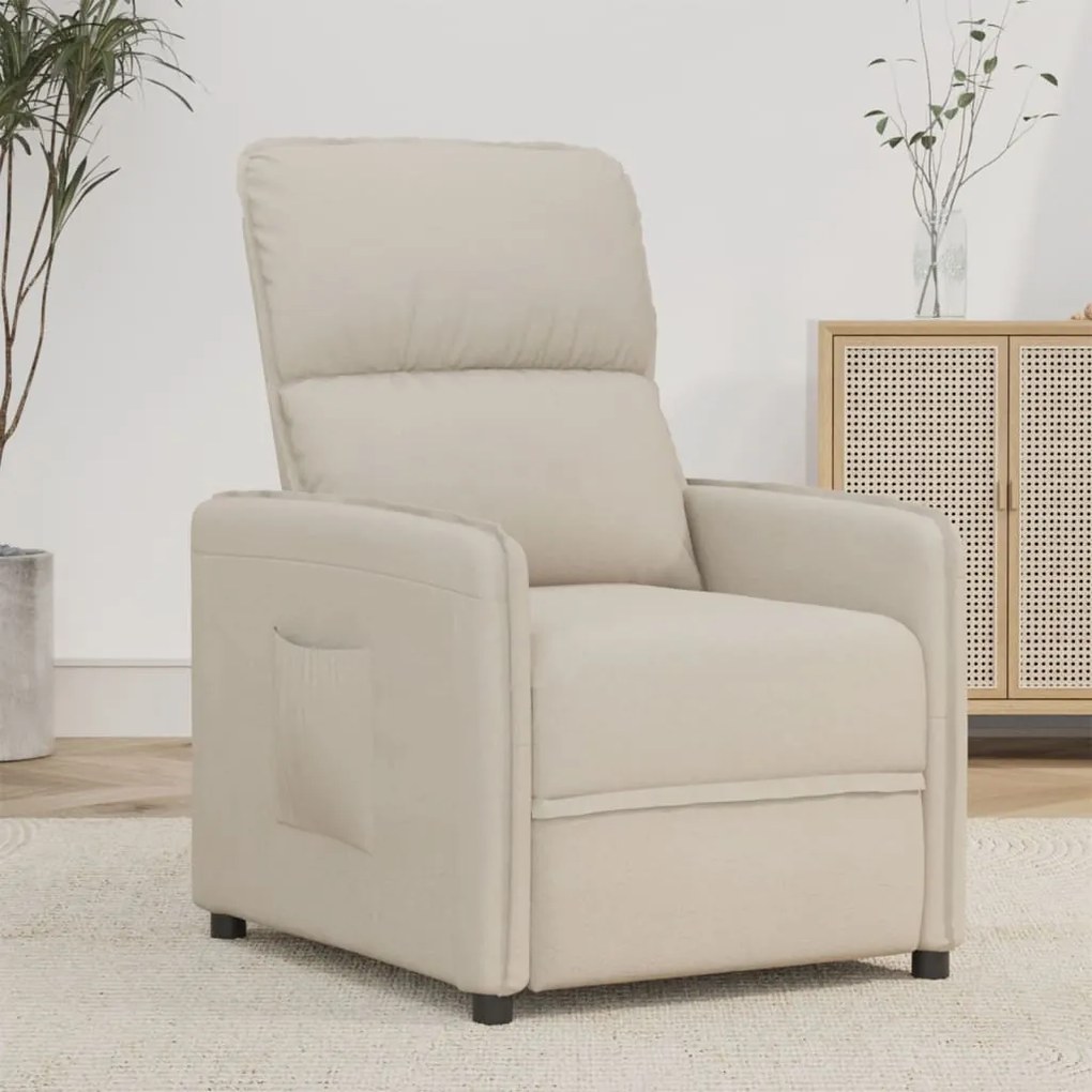 vidaXL Poltrona reclinável tecido de microfibra cor creme
