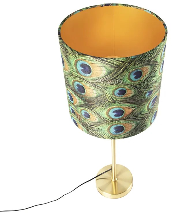 Candeeiro de mesa dourado/latão com abajur de veludo verde-pavão 25 cm - Parte Clássico / Antigo