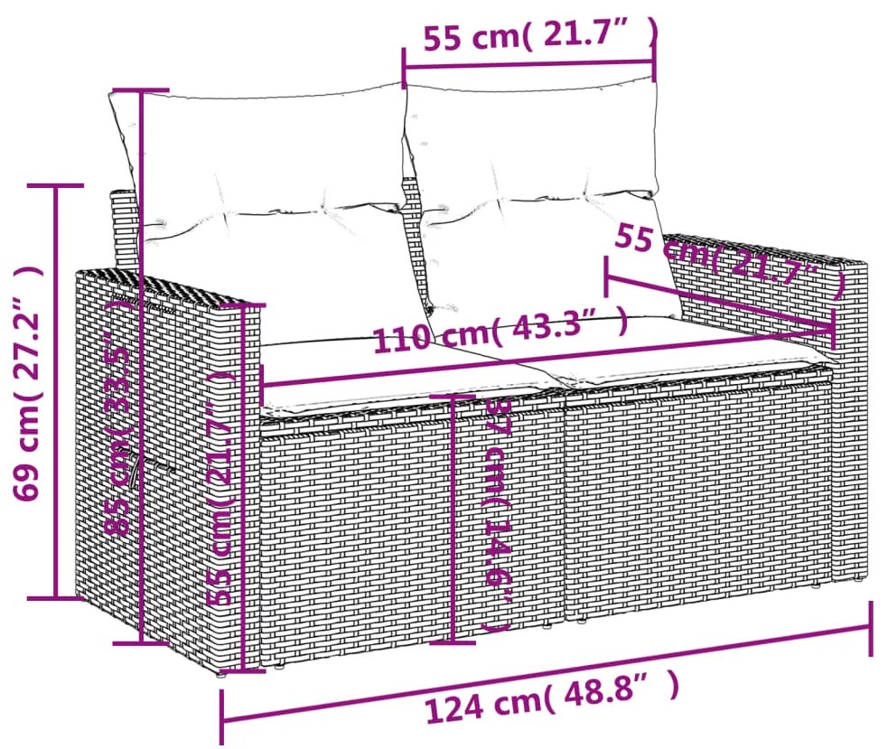 7 pcs conjunto de sofás p/ jardim com almofadões vime PE bege