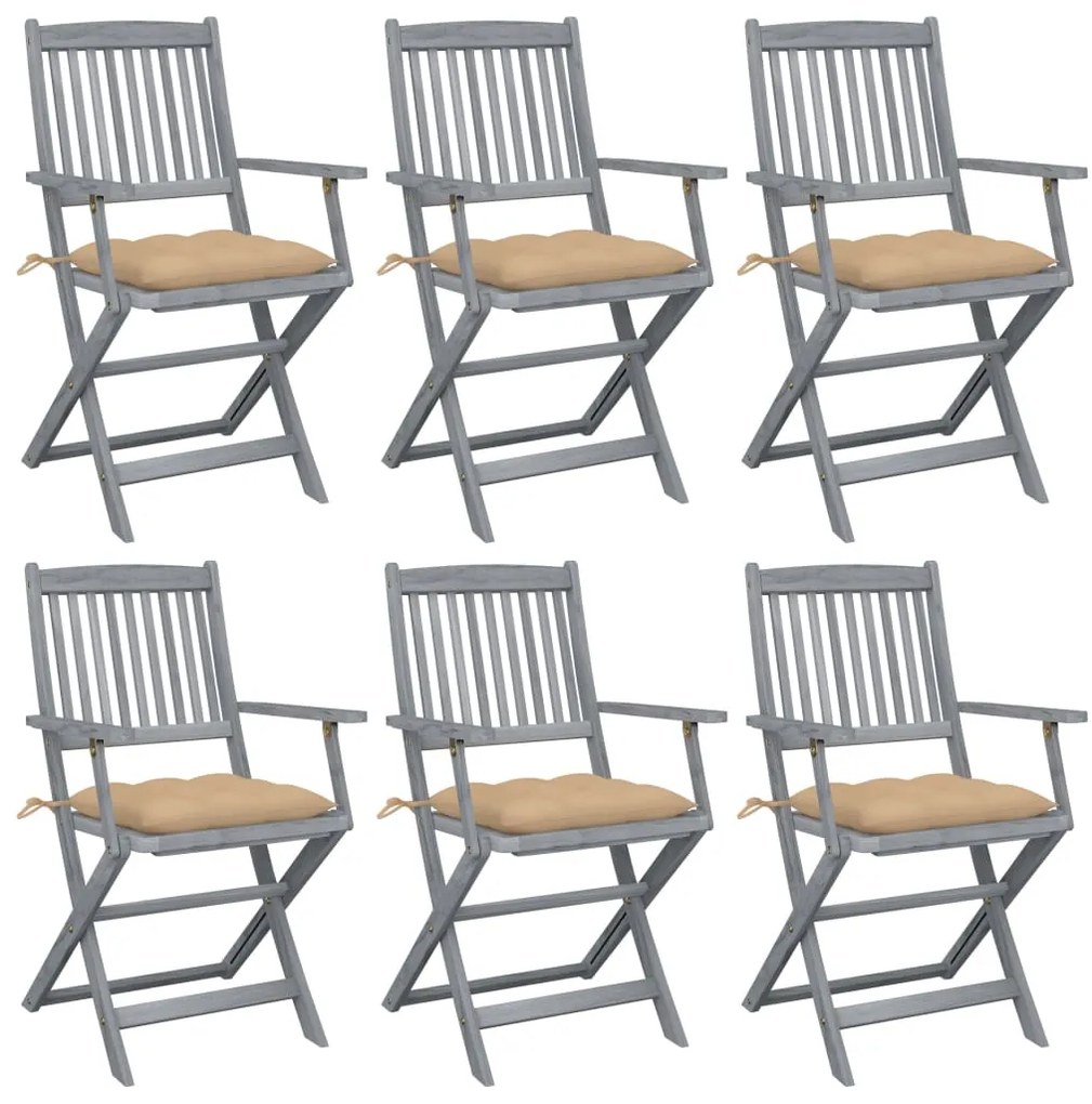 3065425 vidaXL Cadeiras exterior dobráveis c/ almofadões 6 pcs acácia maciça