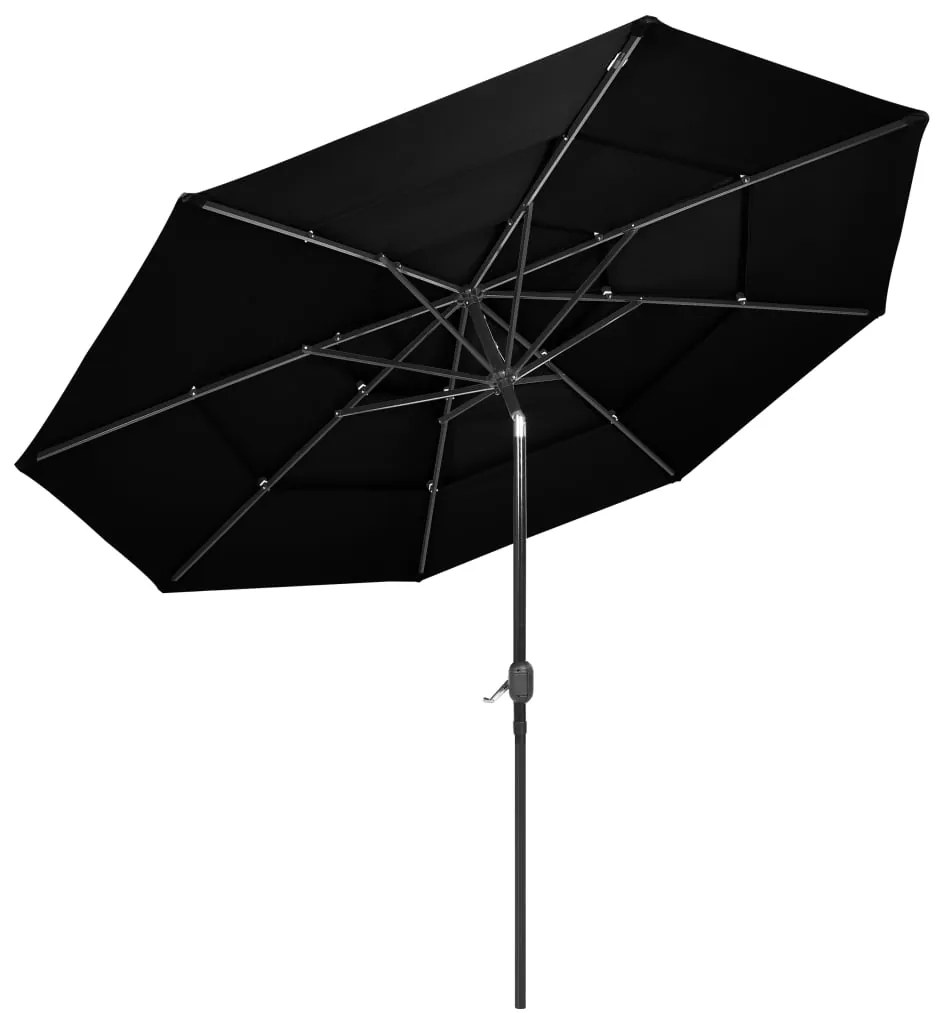 Guarda-sol de jardim 3 camadas c/ poste de alumínio 3 m preto