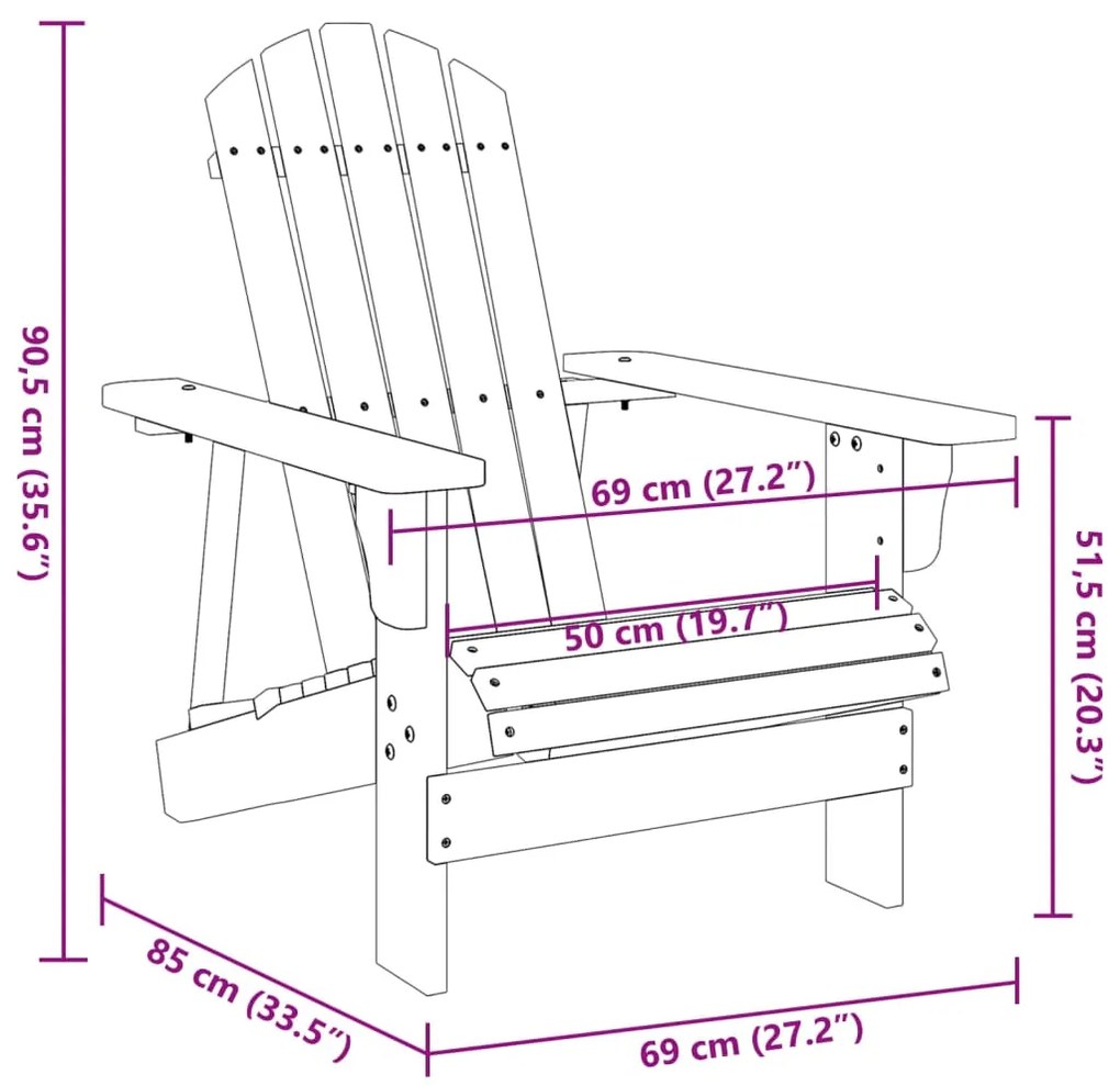 Cadeira adirondack 69x85x90,5 cm madeira de abeto maciça branco