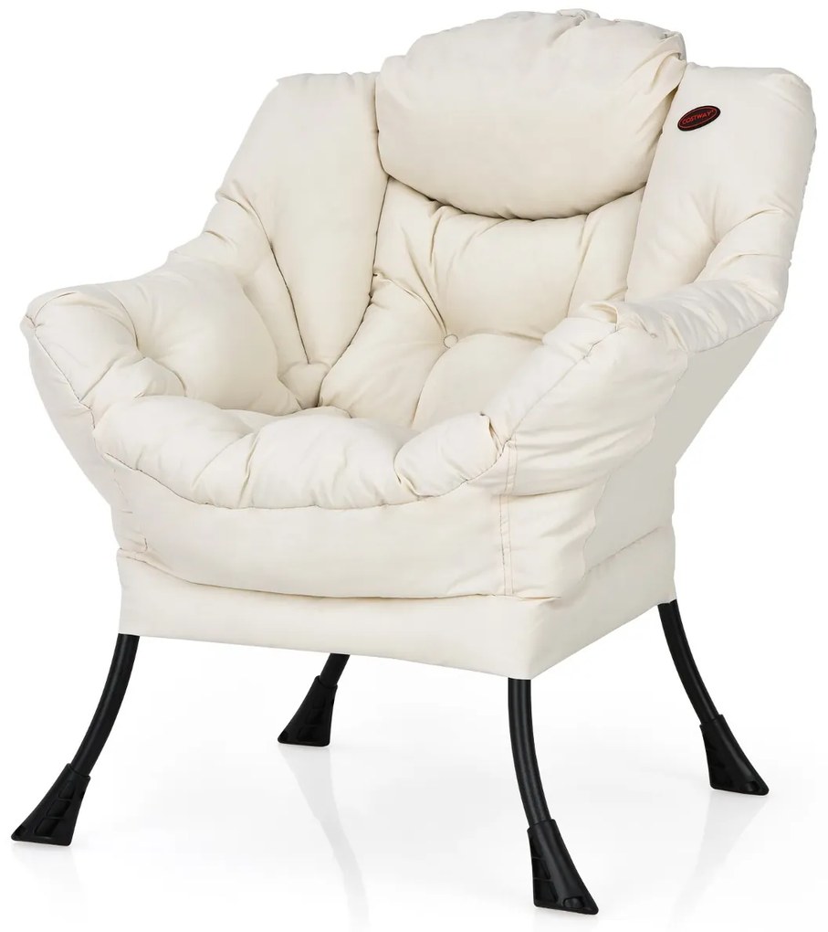 Poltrona moderna em tecido de poliéster com estrutura em metal estofada com bolso lateral 75 x 81 x 94,5 cm Bege