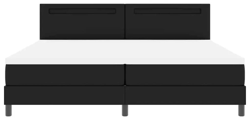 Cama Box Spring preta com colchão, 200 x 200 cm, em couro sintético.