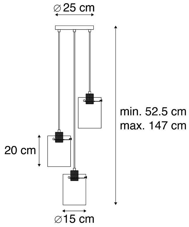 Candeeiro de suspensão de design preto com vidro fumê 3 luzes - Dome Design