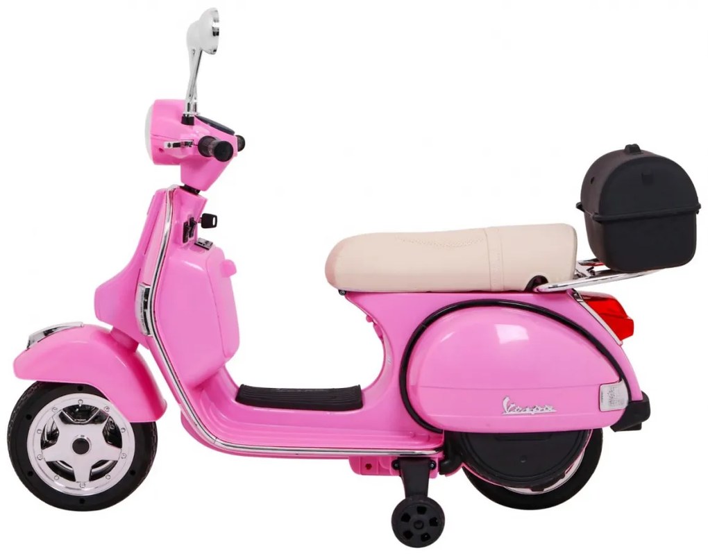 Vespa elétrica para Crianças 12V Scooter, Rodas Espuma EVA assento couro ecológico Rosa