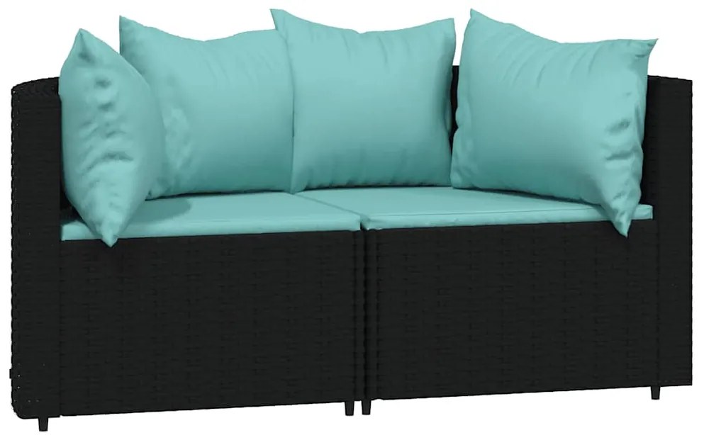 3 pcs conjunto lounge de jardim c/ almofadões vime PE preto