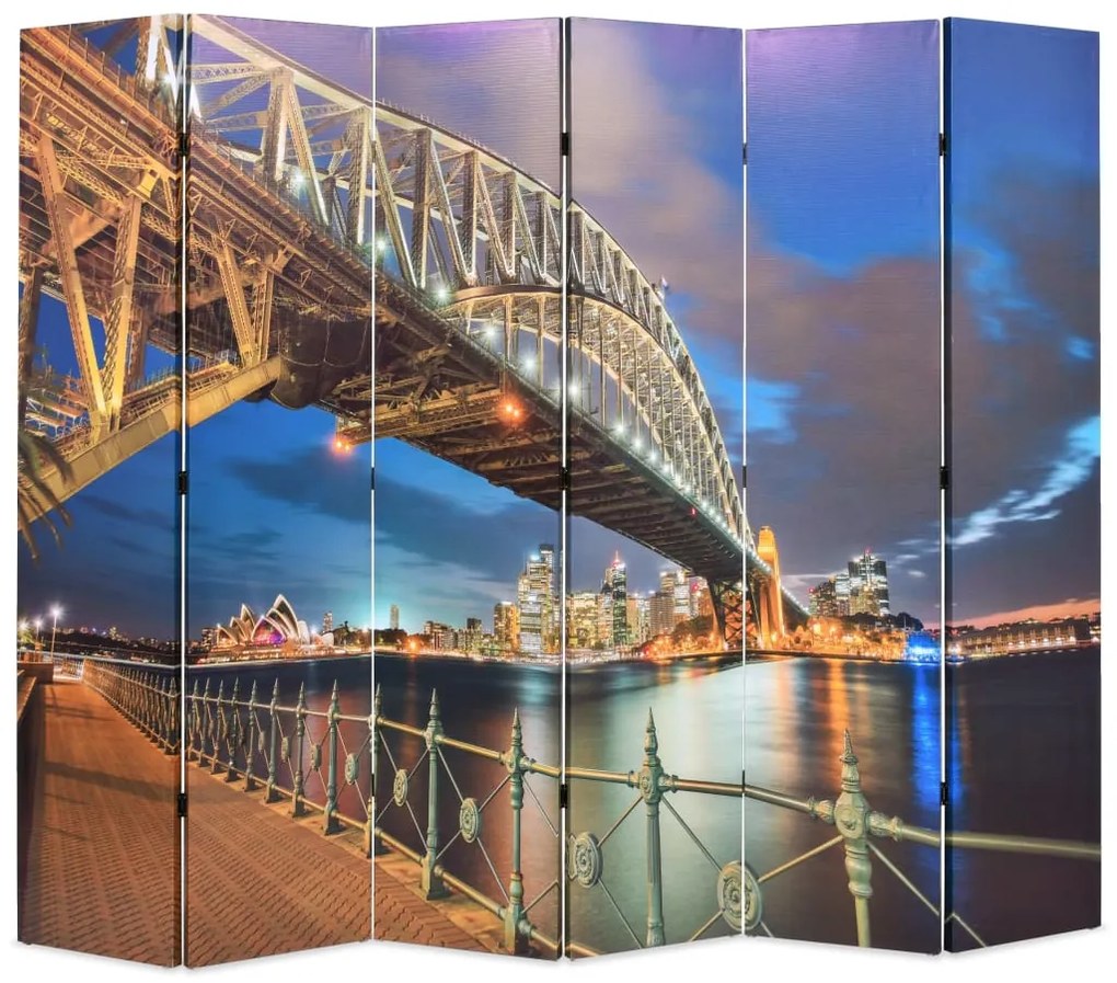 vidaXL Biombo dobrável estampa da ponte do porto de Sydney 228x170 cm