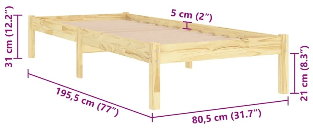 Estrutura de cama pequena solteiro 75x190 cm madeira maciça