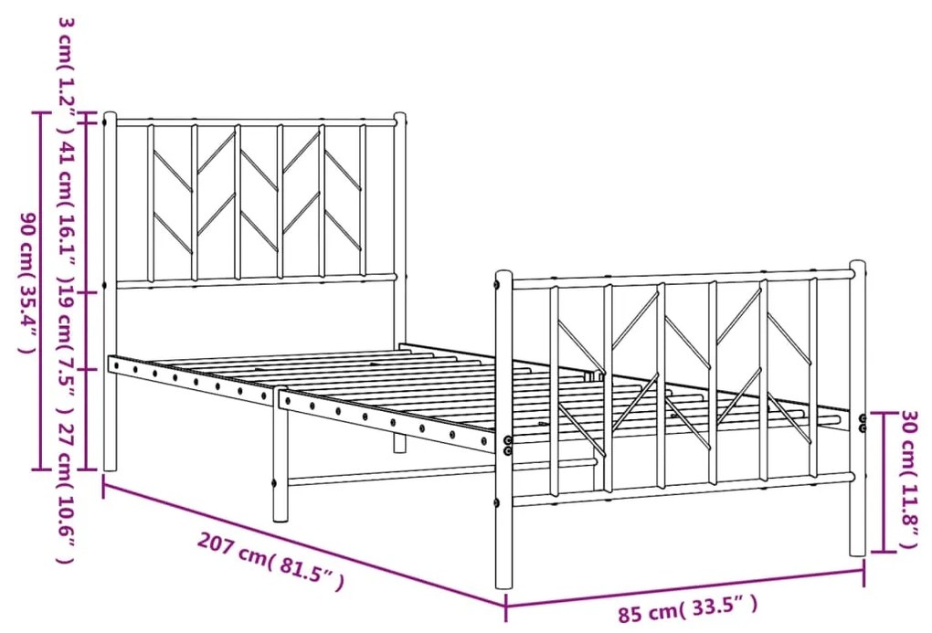 Estrutura de cama com cabeceira e pés 80x200 cm metal preto