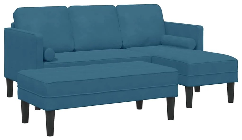 Sofá de Jardim vidaXL com Banco e Almofadas em Veludo Azul em L