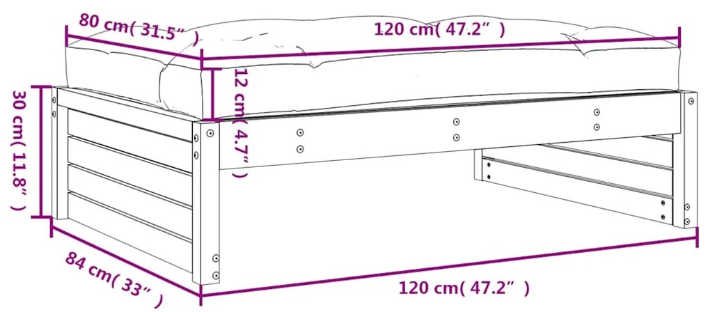 Apoio de pés para jardim 120x80 cm pinho maciço cinzento