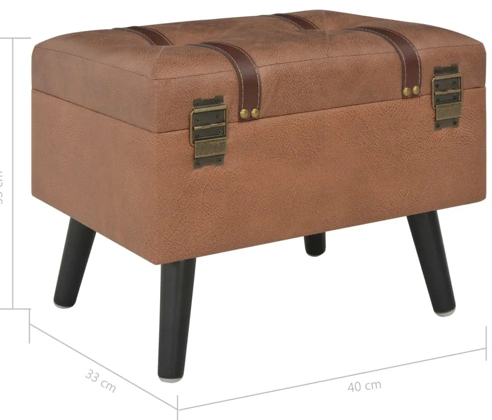 Banco de arrumação 40 cm couro artificial castanho