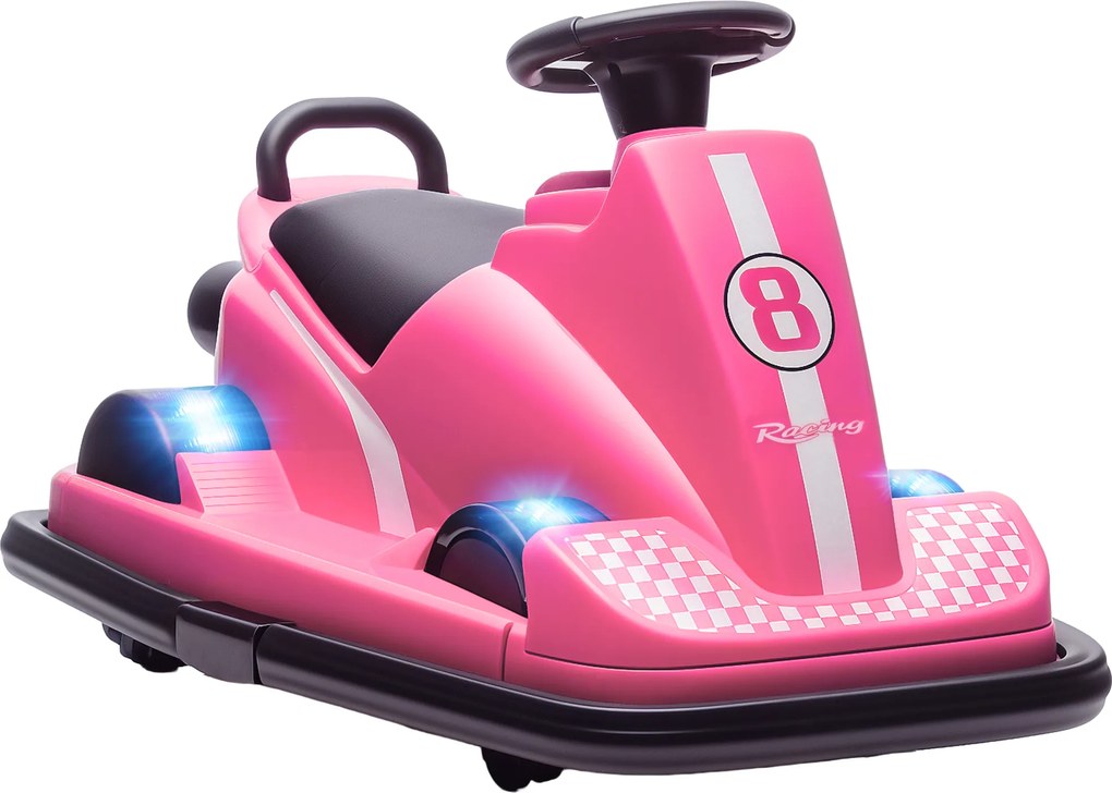 AIYAPLAY Carro de Choque Infantil 6V, Rotação a 360°, Música, Buzina, Arranque Suave, 2,5 km/h, para Idades 3-8, 74x53x48cm, Rosa | Aosom Portugal