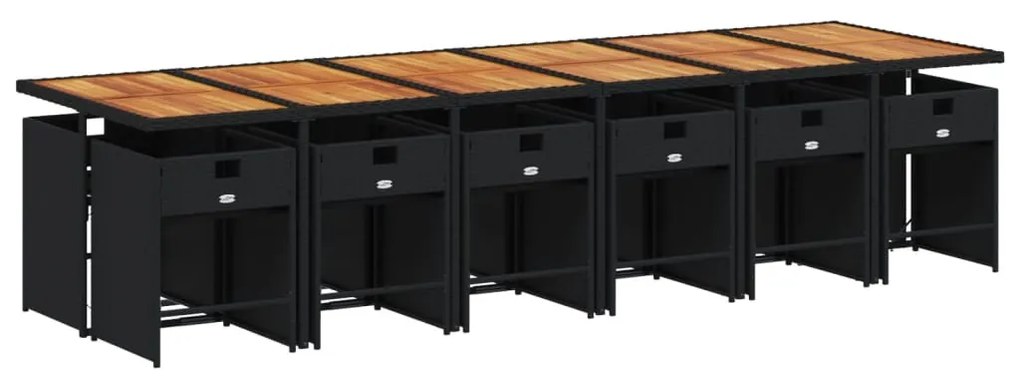 13 pcs conjunto de jantar p/jardim com almofadões vime PE preto