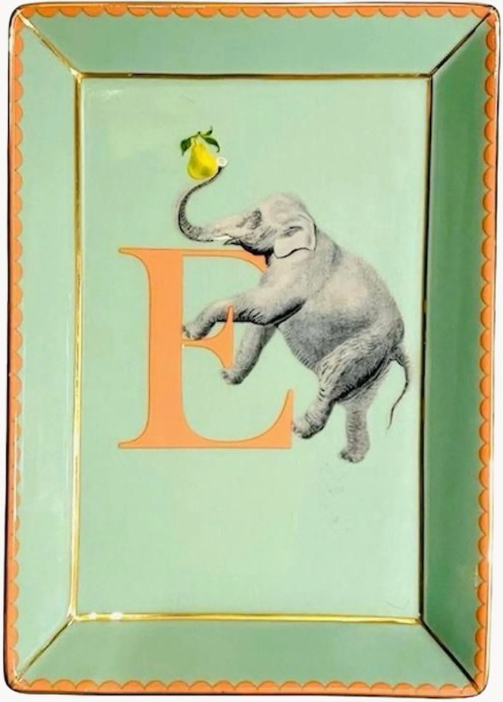 Bandeja decorativa em porcelana fine bone china Elephant