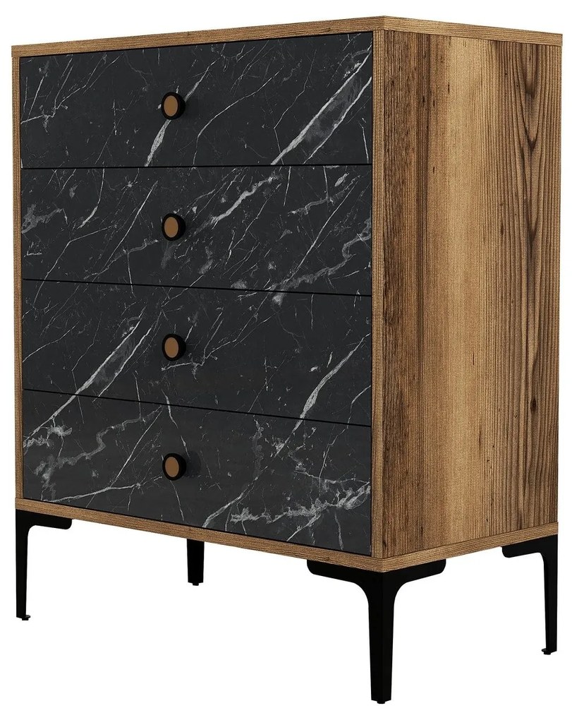 Cômoda Lizbon541 – Walnut/Preto – 76 x 90,7 x 40 cm