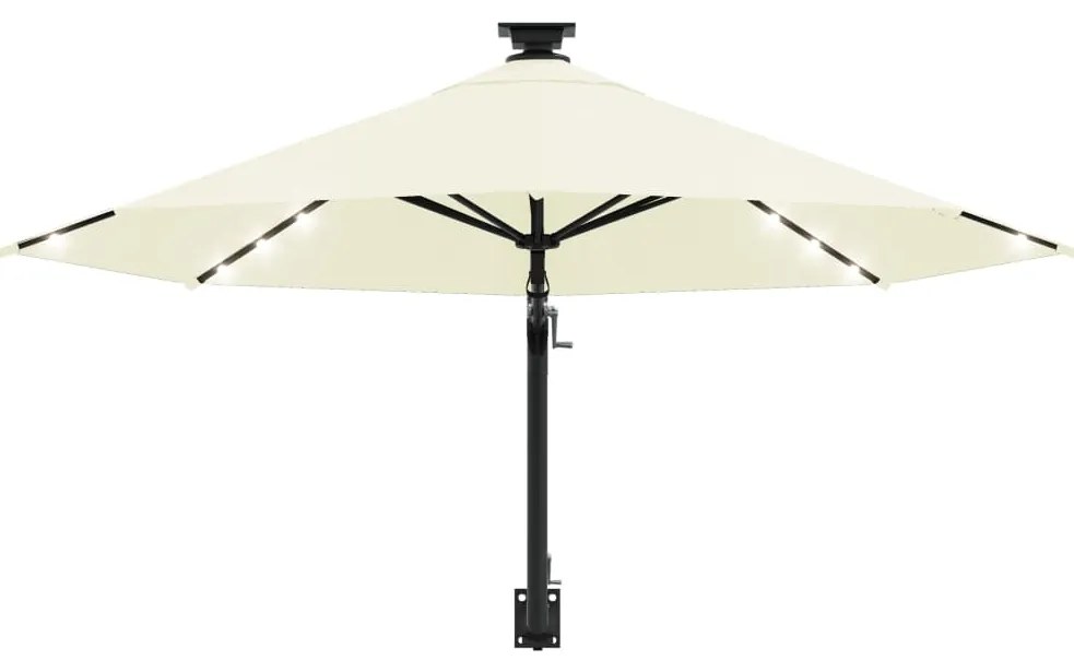 Guarda-sol para jardim de parede c/ luzes LED 300 cm areia