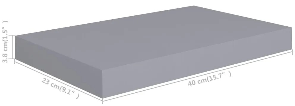 Prateleiras de parede suspensas 2 pcs 40x23x3,8cm MDF cinza