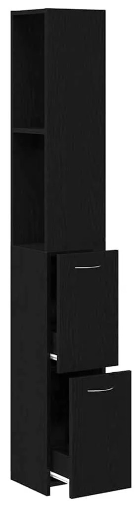 Armário de Casa de Banho vidaXL Preto Carvalho 25x25x170 cm Madeira de