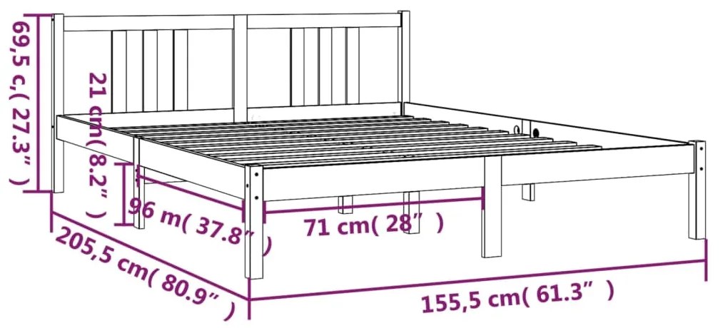 Estrutura cama king 150x200 cm madeira maciça castanho-mel