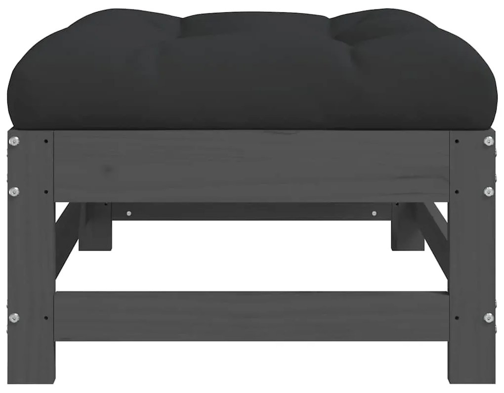 Apoios de pés p/ jardim c/ almofadões 2 pcs pinho maciço cinza