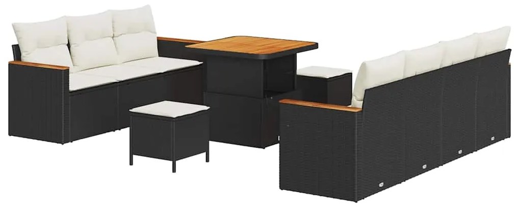 Conjunto de Sofá de Jardim vidaXL 10 Peças com Almofadas Preto Rattan