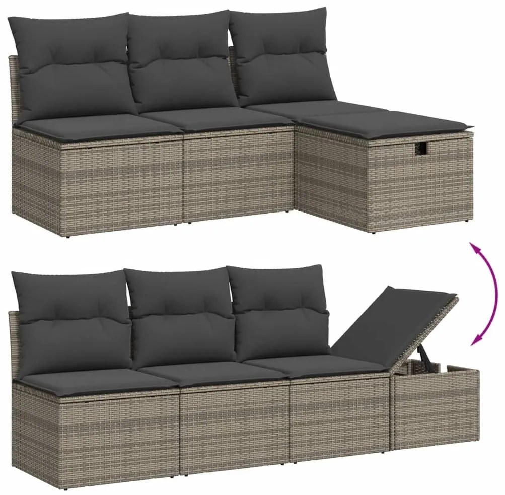 9 pcs conjunto sofás p/ jardim com almofadões vime PE cinzento