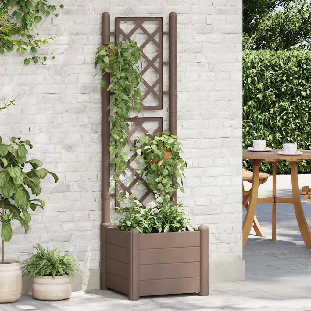Vaso/floreira de jardim com treliça 43x43x142 cm PP cor moca