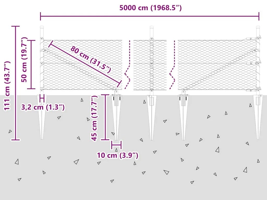 Cerca Hexagonal vidaXL Cinza 0.5x50 m Aço