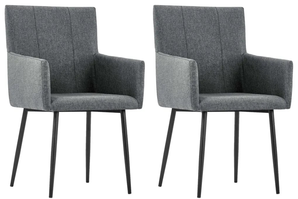 vidaXL Cadeiras jantar c/ apoio de braços 2 pcs tecido cinzento-escuro