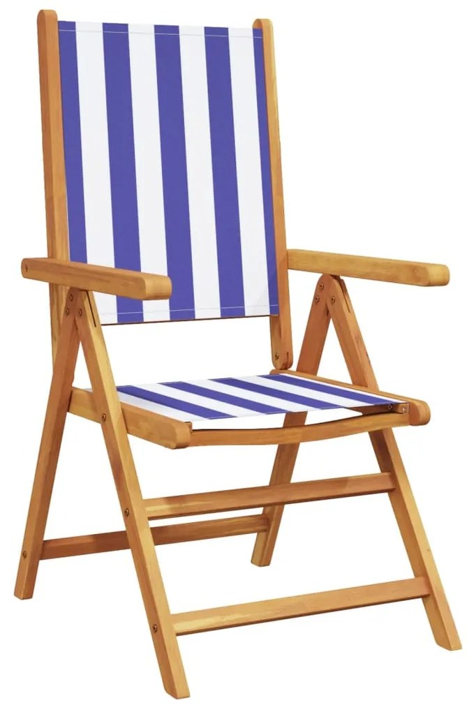 Cadeiras jardim reclin. 6 pcs tecido/madeira maciça azul branco