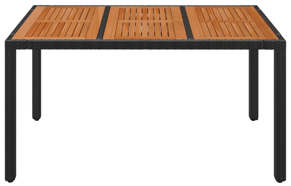 Mesa de jardim com tampo de madeira 150x90x75 cm vime PE preto