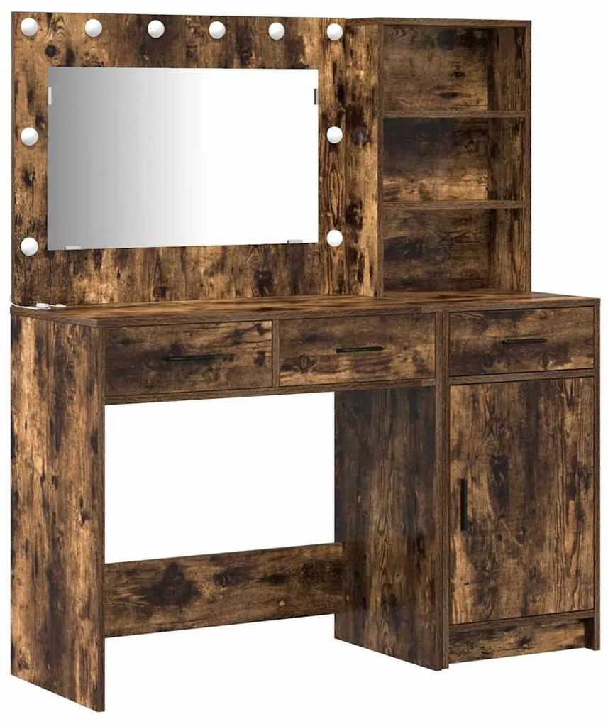 Conjunto de Mesa de Maquiagem 2 Peças com LED e Madeira Fumada