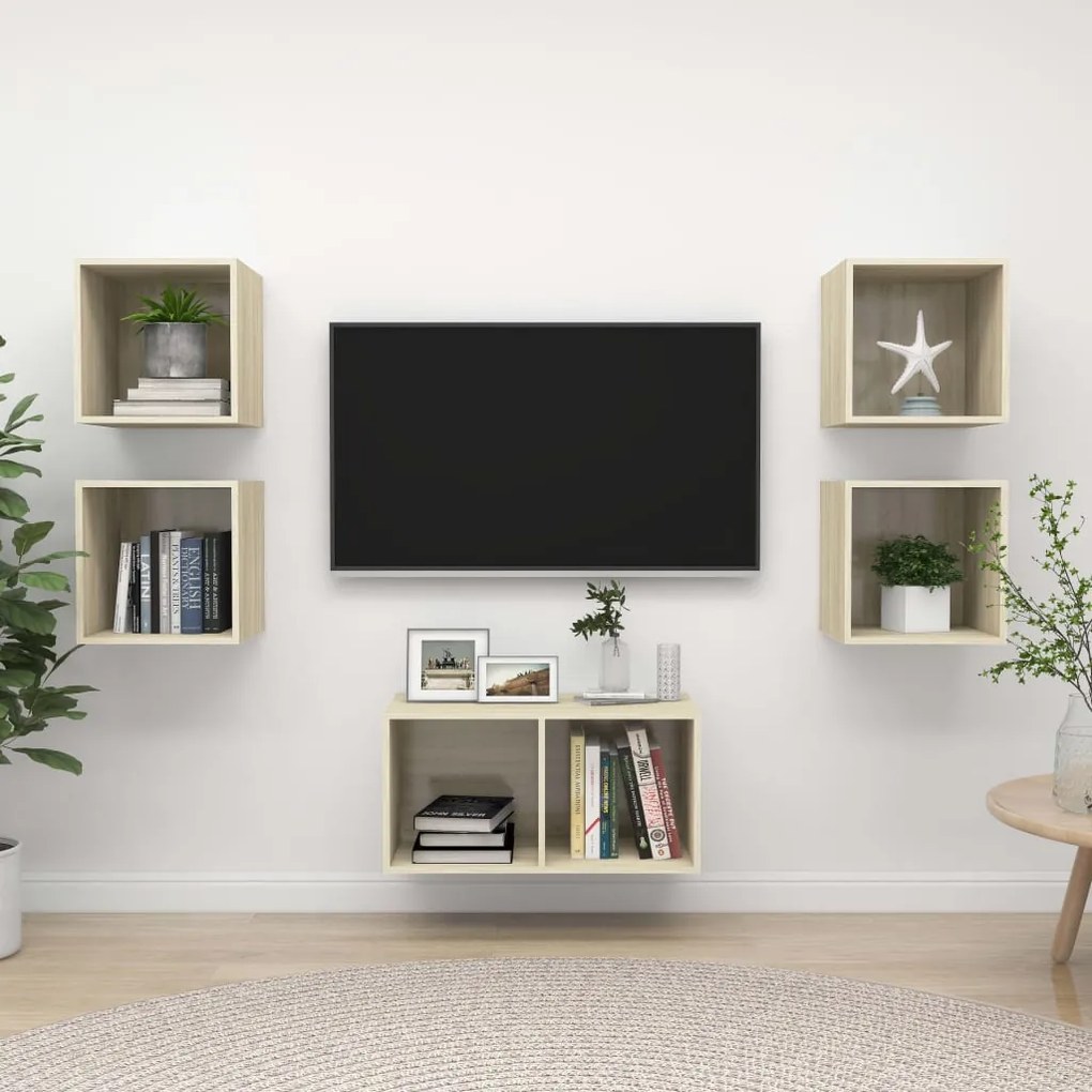 vidaXL 5 pcs conjunto móveis de TV derivados madeira carvalho sonoma