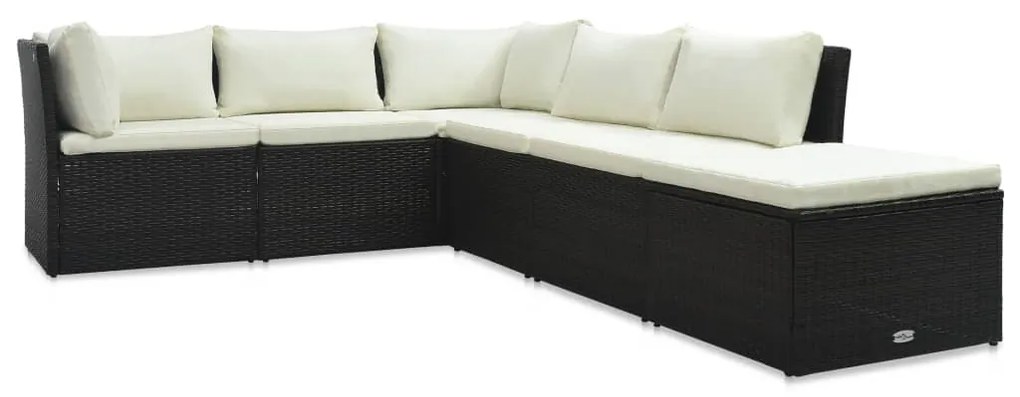 4 pcs conjunto lounge jardim c/ almofadões vime PE castanho