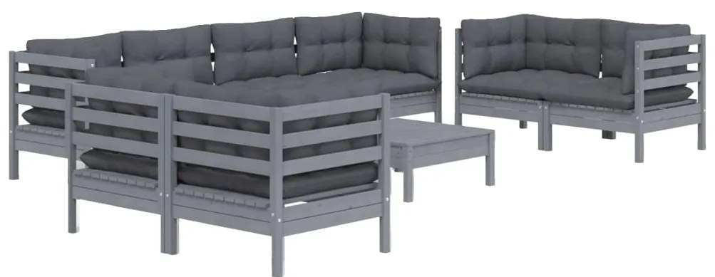 9 pcs conjunto lounge de jardim c/ almofadões pinho maciço